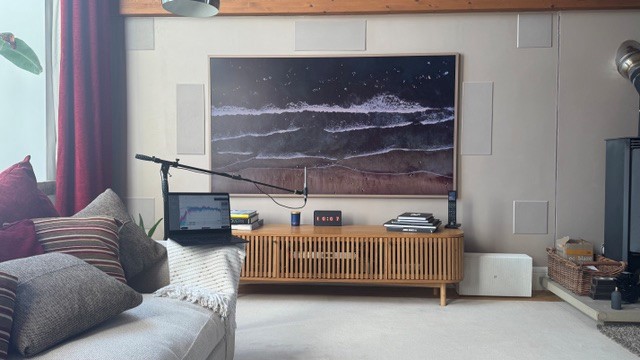 Room mapping measurement equipment positioned in a luxury listening space