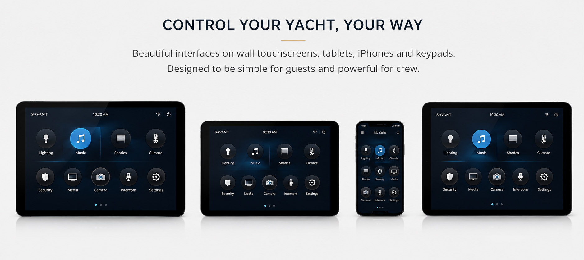 Yacht control interfaces across touchscreens, tablets and phones